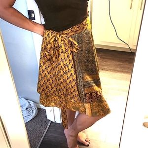 Bohemian festival reversible wrap silk skirt multi color